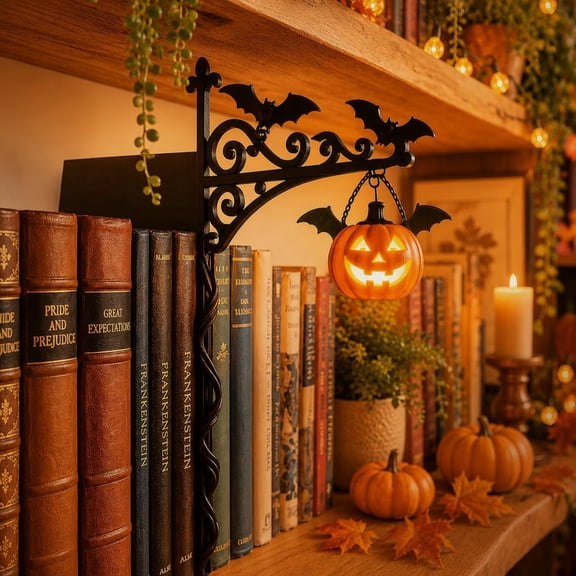SeasonNest Pumpkin Book Nook Lamp-LED Halloween Shelf Decor for Book Lovers