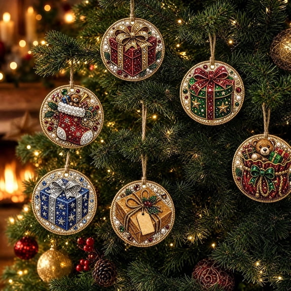 SeasonNest Wooden Christmas Ornaments DIY Pearl Art Kit 6 Pack Craft Gift for Adults