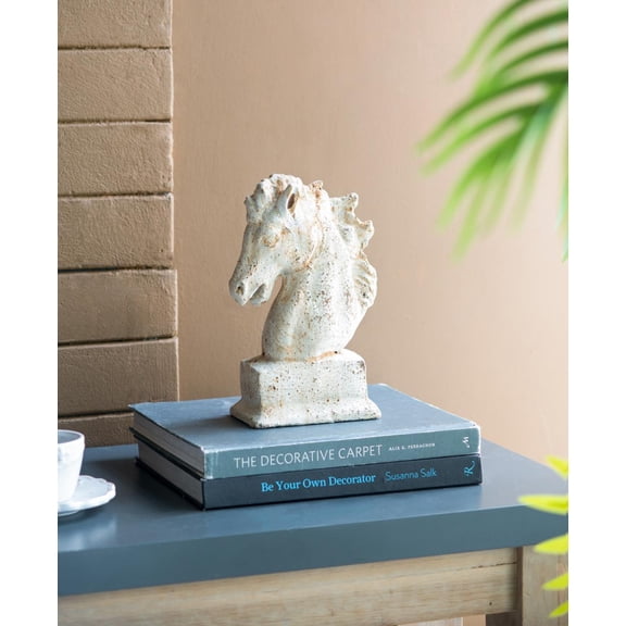 A&B Home 15-Inch Beige Cement Horse Bust Statue