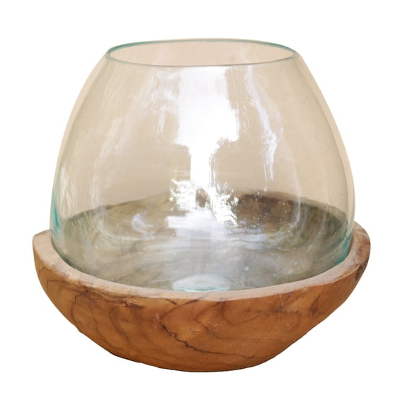 Seasonal Abode A&B Home Teak Wood and Glass Bowl