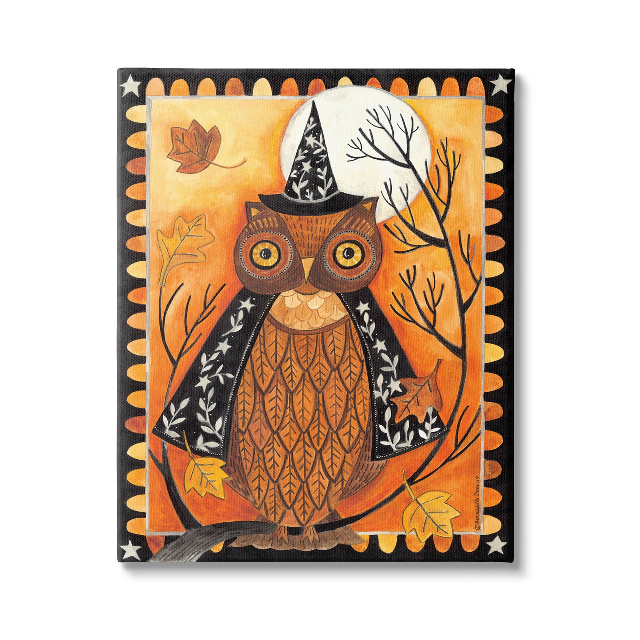 Seasonal Autumn Owl Moonlit Night Canvas Wall Art in Orange and Black