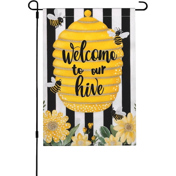 Seasonal Bee Garden Flag Double Sided Small Yard Flag 12 x 18 Inch for Indoor or Outdoor Holiday and All Seasons Decor