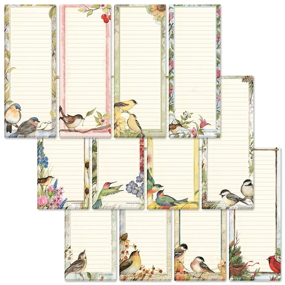 Seasonal Birds Magnetic Lined Notepads - Set of 12 Mini Memo Pads, 2 by 6 inches, by Current