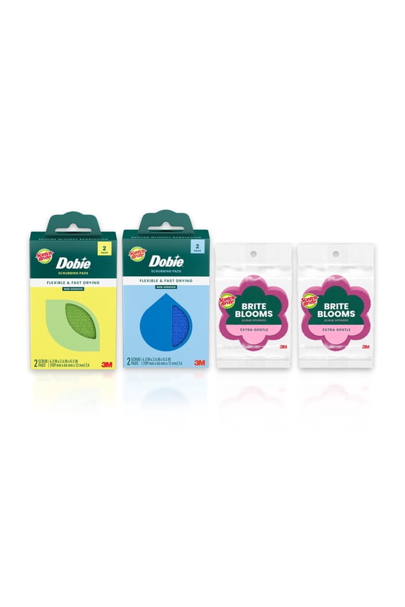Brite Blooms Collection, 2 Extra Gentle Scrub Sponges and 4 Dobie Non-Scratch Sponges