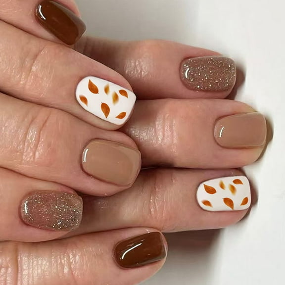 Seasonal Brown Shines Fake Nails Removable Press On Nails Tips Reusable Comfortable For Daily Use Simple To Apply 24pcs/