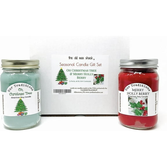 Seasonal Candle Gift Set, Oh Christmas Tree, Merry Holly Berry, Winter (2 Pack, 16 Oz.)