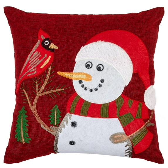 Violet Linen Seasonal Cardinal Decorative Appliqued Embroidered Christmas Cushion Cover, 18" x 18", Cardinal Design