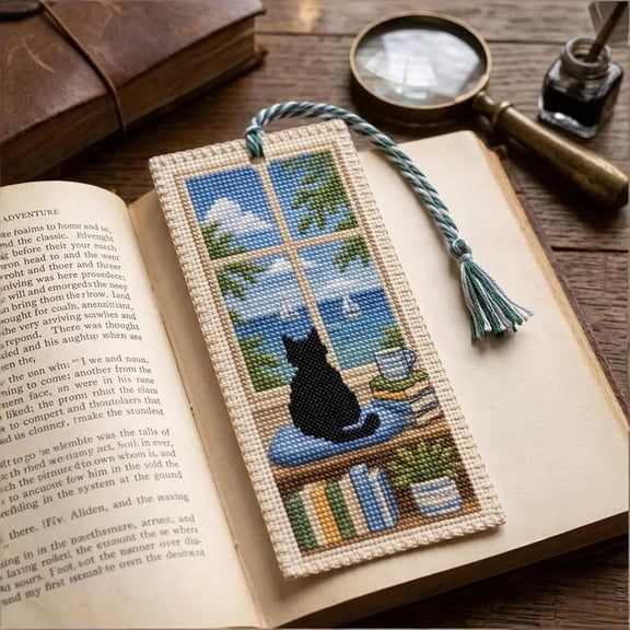 Seasonal Cat Cross Stitch Bookmark – Cozy Reading Companion, Four Seasons DIY Stamped Embroidery Cross Stitch Bookmark Kits, Hand Embroidery Craft Gift