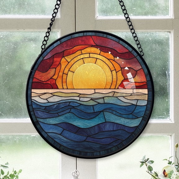 Seasonal Christmas Gift - Clouds Sea Waves Christmas Stained Glass Hanging Ornament - Holly & Pine Holiday Tree Decoration, Gift for Friends, Family, Mom & Dad