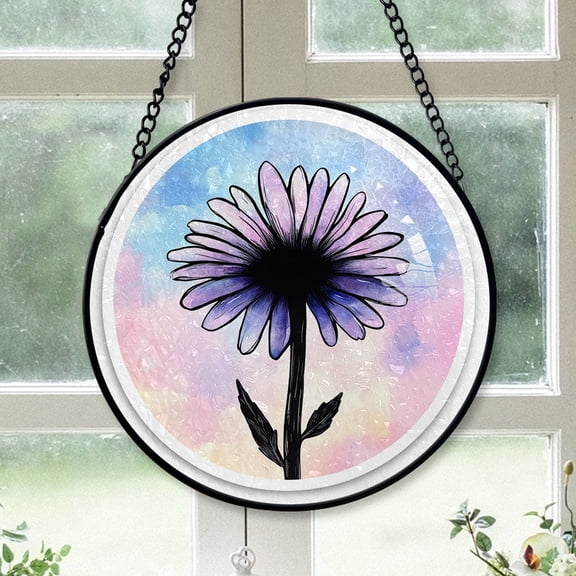 Seasonal Christmas Gift - Minimalist Simple Line Daisy Christmas Stained Glass Hanging Ornament - Farmhouse Holiday Decor, Thoughtful Xmas Gift for Family & Friends, Keepsake 2025