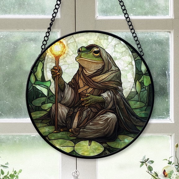 Seasonal Christmas Gift - Mystic Spellcaster Frog Xmas Stained Glass Hanging Ornament - Joyful Holiday Tree Decoration, Great Gift for Mom, Dad, Kids, Friends