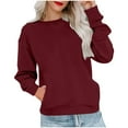 thumbnail image 1 of Seasonal Long Sleeves Shirt for Women Women's Solid Plus Size Long Sleeve Pocket Blouse Sweater Tops Wine 8(L), 1 of 6