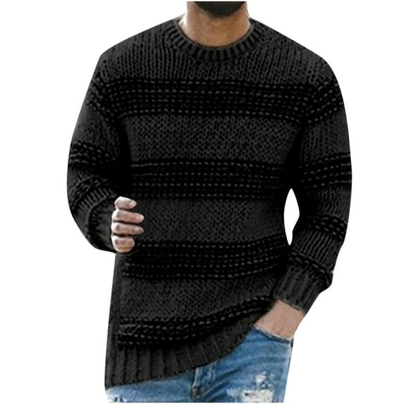 Seasonal Clearance Men Solid Pullover Long Sleeve Ribbed Hem Sweater Black 4(S)