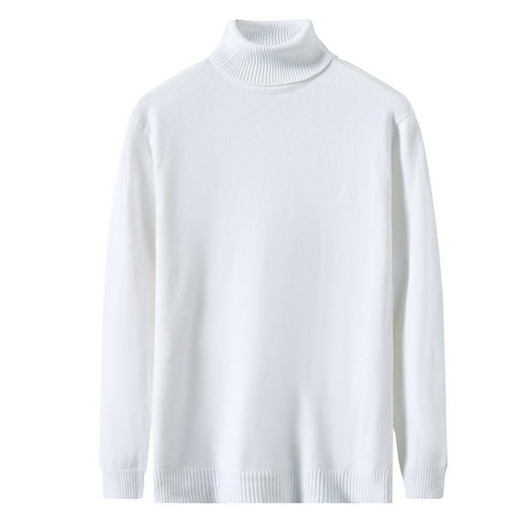 Seasonal Clearance Men's solid color high collar long sleeve knitted sweater White 6(XL)