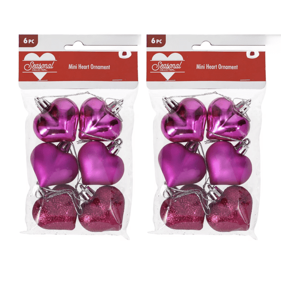Seasonal Collection Mini Heart Ornaments, 6-pc Pack (Set of 2)