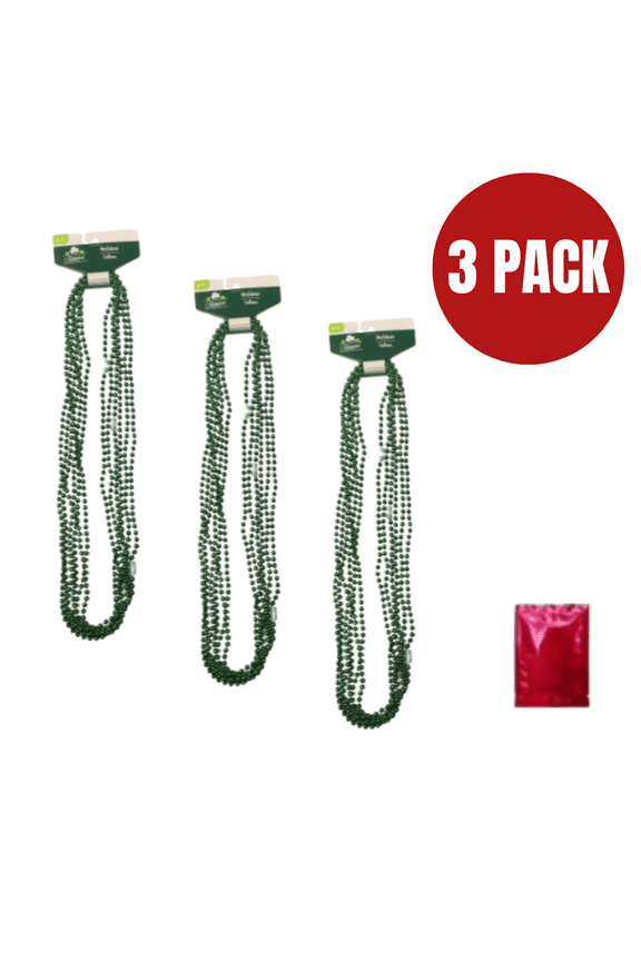 Seasonal Collection St. Patrick's Day Metallic Green Bead Necklaces, 18-Piece (6-pc, 3-Pack) with Bonus LaPrima Morceau Bonbon