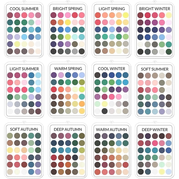 Seasonal Color Analysis Palette Cards, soft summer color palette card , Clear Acrylic Swatches Keychain, Wardrobe Guide Tool for Personal Outfit Styling Makeup (12 Packs, Multicolor)