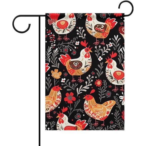 Seasonal Cute Rooster Chickens Garden Flag 12x18 Inch Double Sided Small Yard Lawn Patio Flags for Outside Outdoor Flag Holiday Garden Farmhouse Decoration for All Seasons