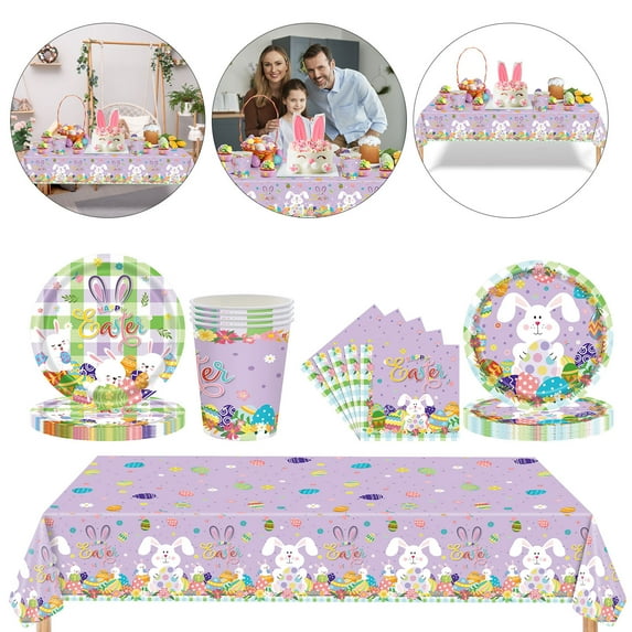 Seasonal DecorTupukom Easter Decorations for Home Easter Party Tablecloth Spring Bunny Eggs Party Supplies Disposable Paper