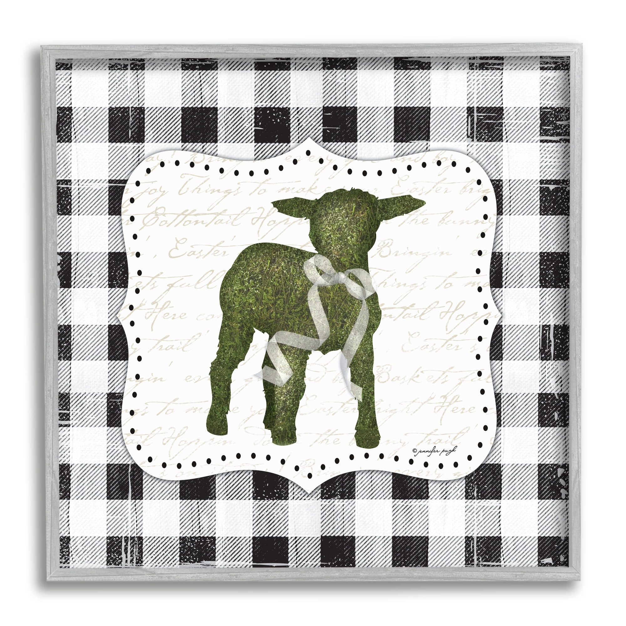 Seasonal Easter Baby Calf Spring Tartan Pattern Animals & Insects Graphic Art Framed Art Print Wall Art