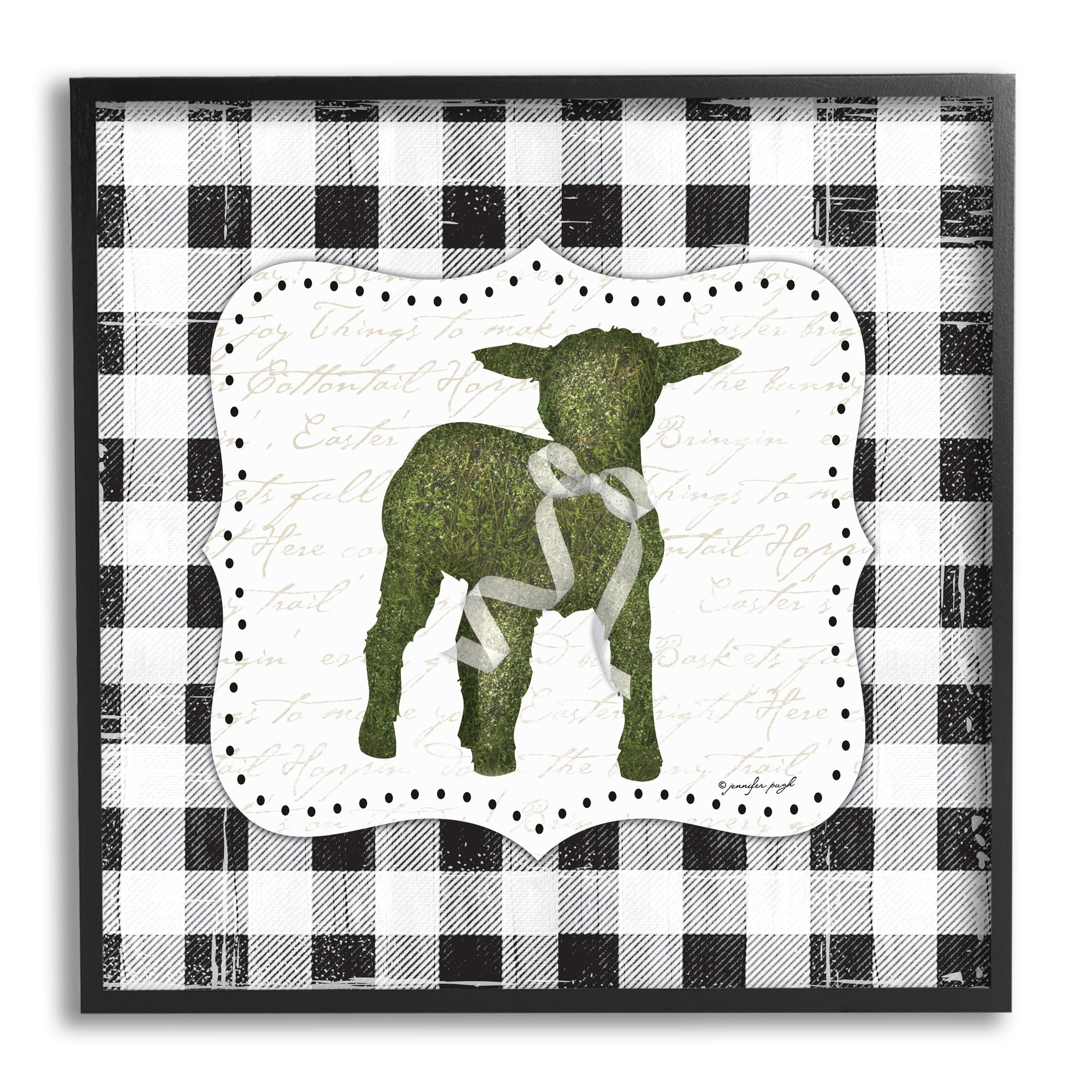 Seasonal Easter Baby Calf Spring Tartan Pattern Animals & Insects Graphic Art Framed Art Print Wall Art