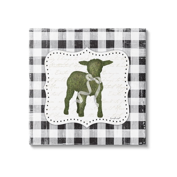 Seasonal Easter Baby Calf Spring Tartan Pattern Animals & Insects Graphic Art Gallery-Wrapped Canvas Print Wall Art