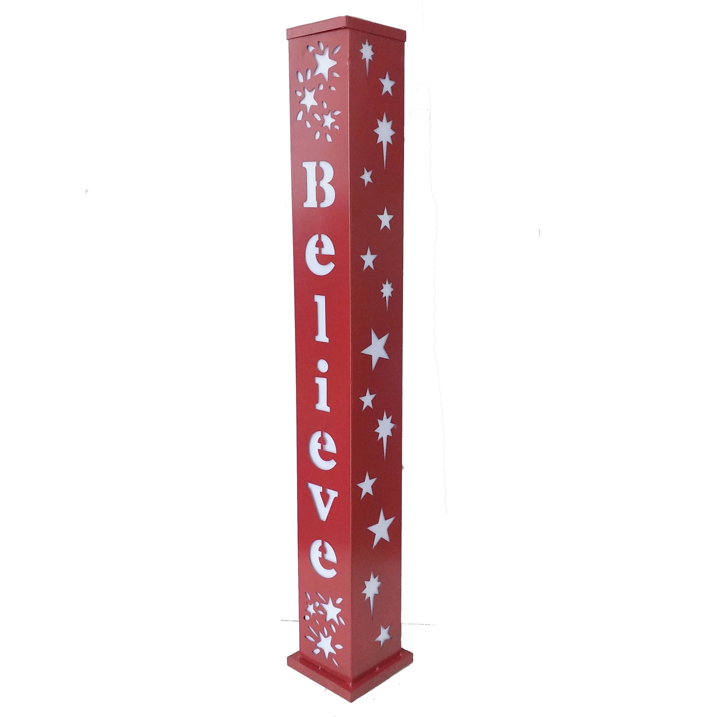 Seasonal Expressions "Believe" Decorative LED Light Post, Battery Operated, Timer Included, Red