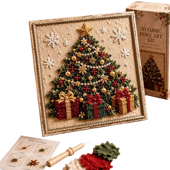 Seasonal Fabric Tuck Art Project with Sewless Christmas Assembly Framed 3D Decor Finish for Giftable Festive Displays
