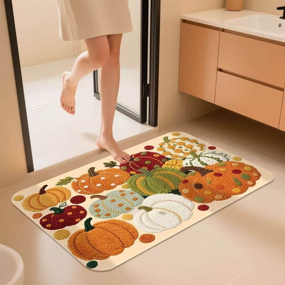 Seasonal Fall Rug, Pumpkin Tufted Accent Floor Mat with Non-Slip ...