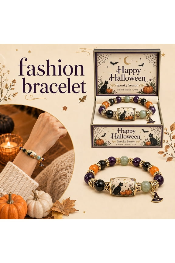 Seasonal Fashion Jewelry, Limited Edition Halloween Beaded Bracelet Set, Beaded Bracelets, Halloween Bracelets, 6.5-7.5 Inch Versatile Piece Featuring Pumpkin and Moon Pattern