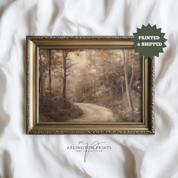 Seasonal Forest Landscape Print, Autumn Tree Road Composition for Minimal Rustic Interior Aesthetic, Size 24x36 Unframed Poster
