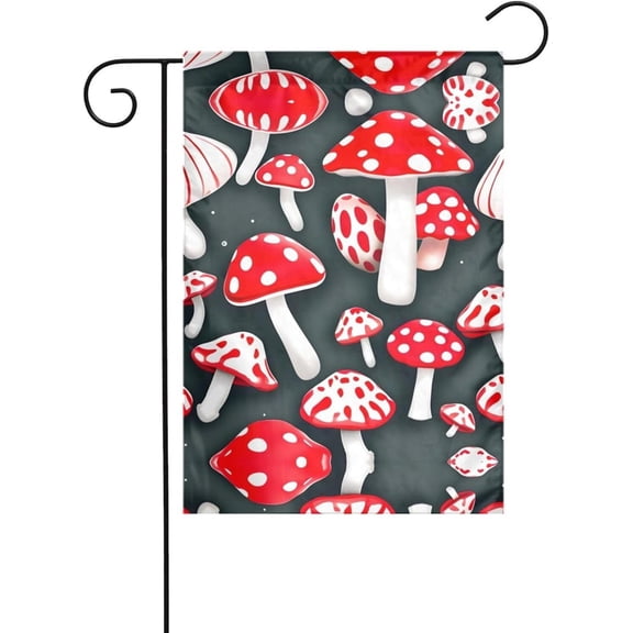 Seasonal Garden Flag Red and White Mushroom Print 12 x 18 Inch Small Yard Flag for Outdoor All Season Use
