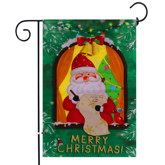 Seasonal Garden Flag, Santa Claus Christmas Welcome Home Yard Flag, 300D Burlap Yard Flag, Christmas Home Garden Decor 12x18 in