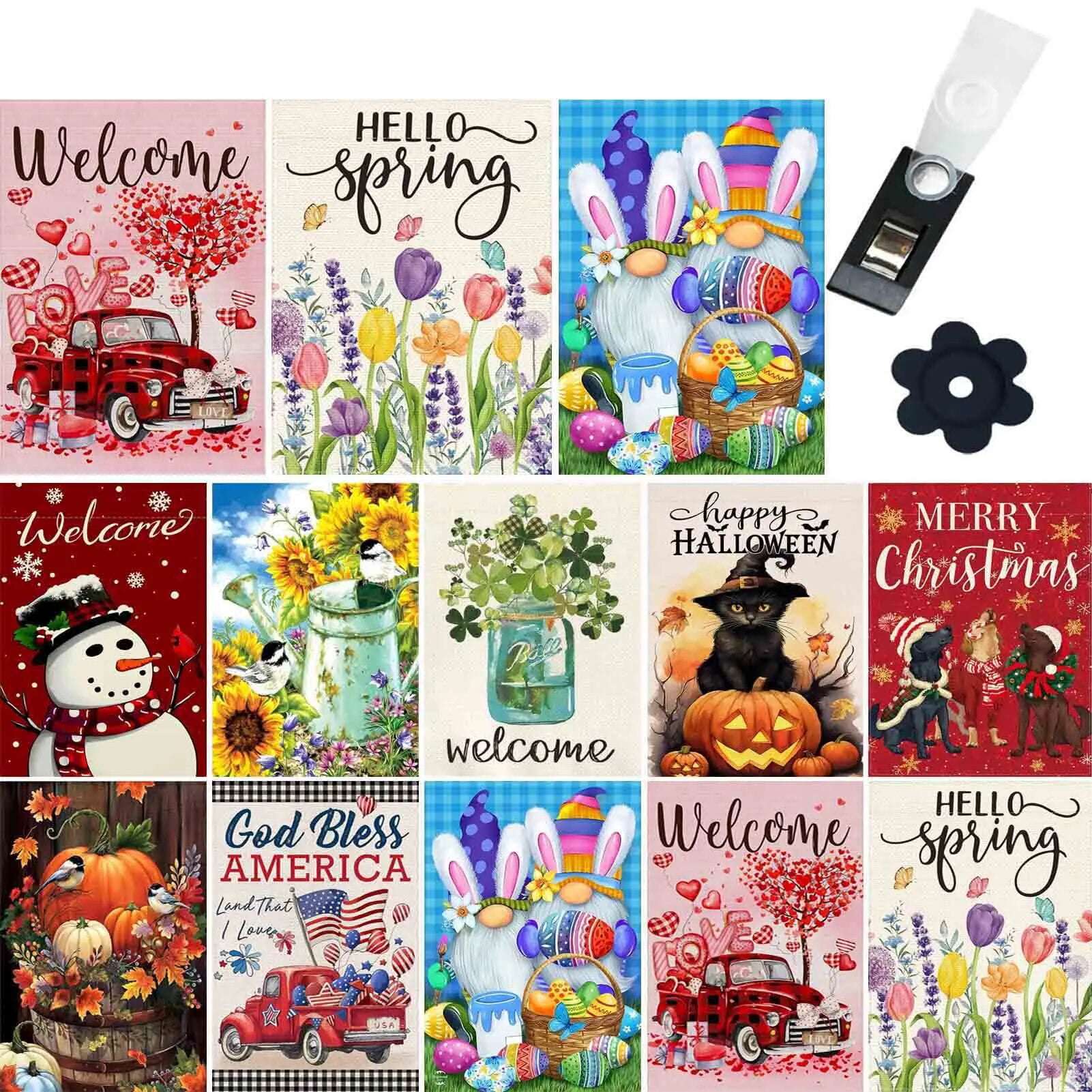 Seasonal Garden Flag Set of 10 Decorative Flags for Outside