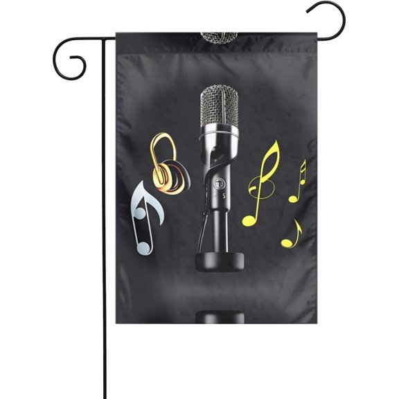 Seasonal Garden Flag With Microphone And Music Notes Print 12 x 18 Inch Small Decorative Yard Flag For Outdoor All Seasons