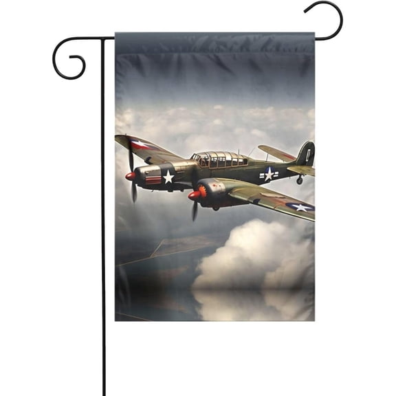 Seasonal Garden Flag With World War II Aircraft Airplane Print 12 x 18 Inch Small Outdoor Yard Flag For All Seasons