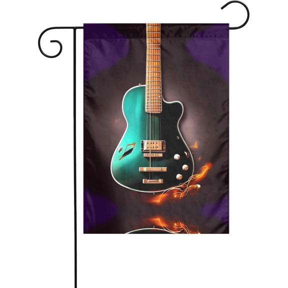 Seasonal Garden Flags, Music Green Guitar print 12 x 18 Inch Yard Flags,small garden flags for outside, for All Seasons