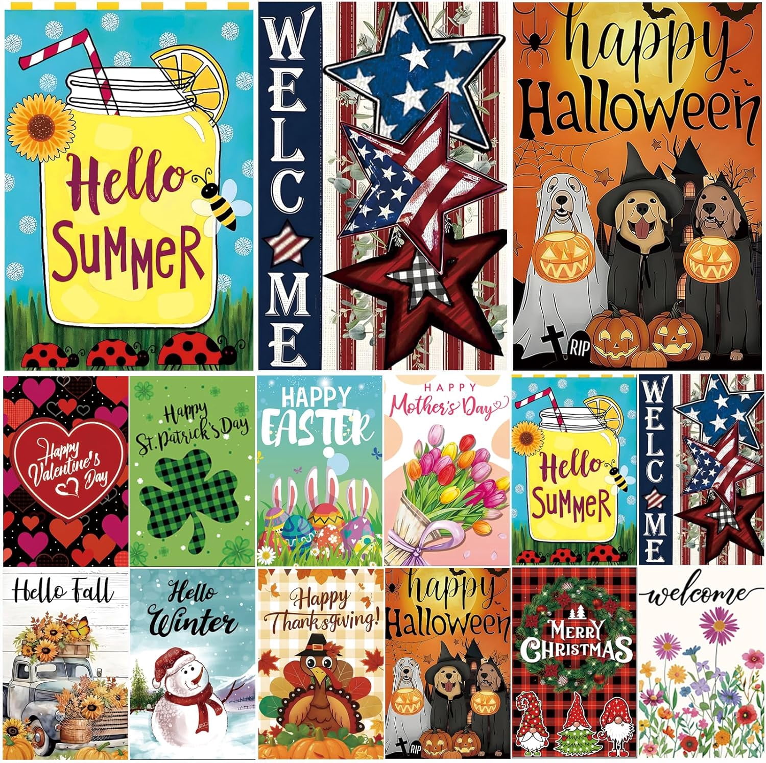 Seasonal Garden Flags Set of 12 Double Sided 12x18 Inch, Small Yard