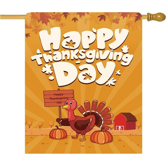 Seasonal Garden Flags Thanksgiving 28X40 Inch Double Sided Linen Decor for Thanksgiving, Fall Garden Flags for Outside, Holiday Yard Outdoor Decoration - Turkey02