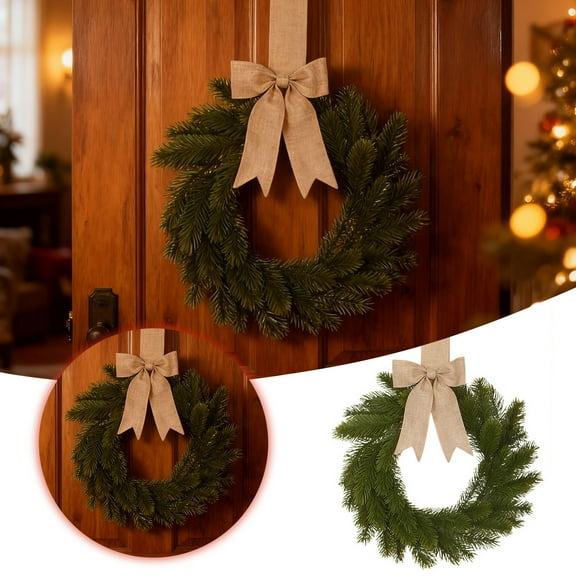 Seasonal Greenery Wreath for Home 15 Inch Mini Wreath with Burlap Ribbon for Front Door Porch Kitchen Cabinet