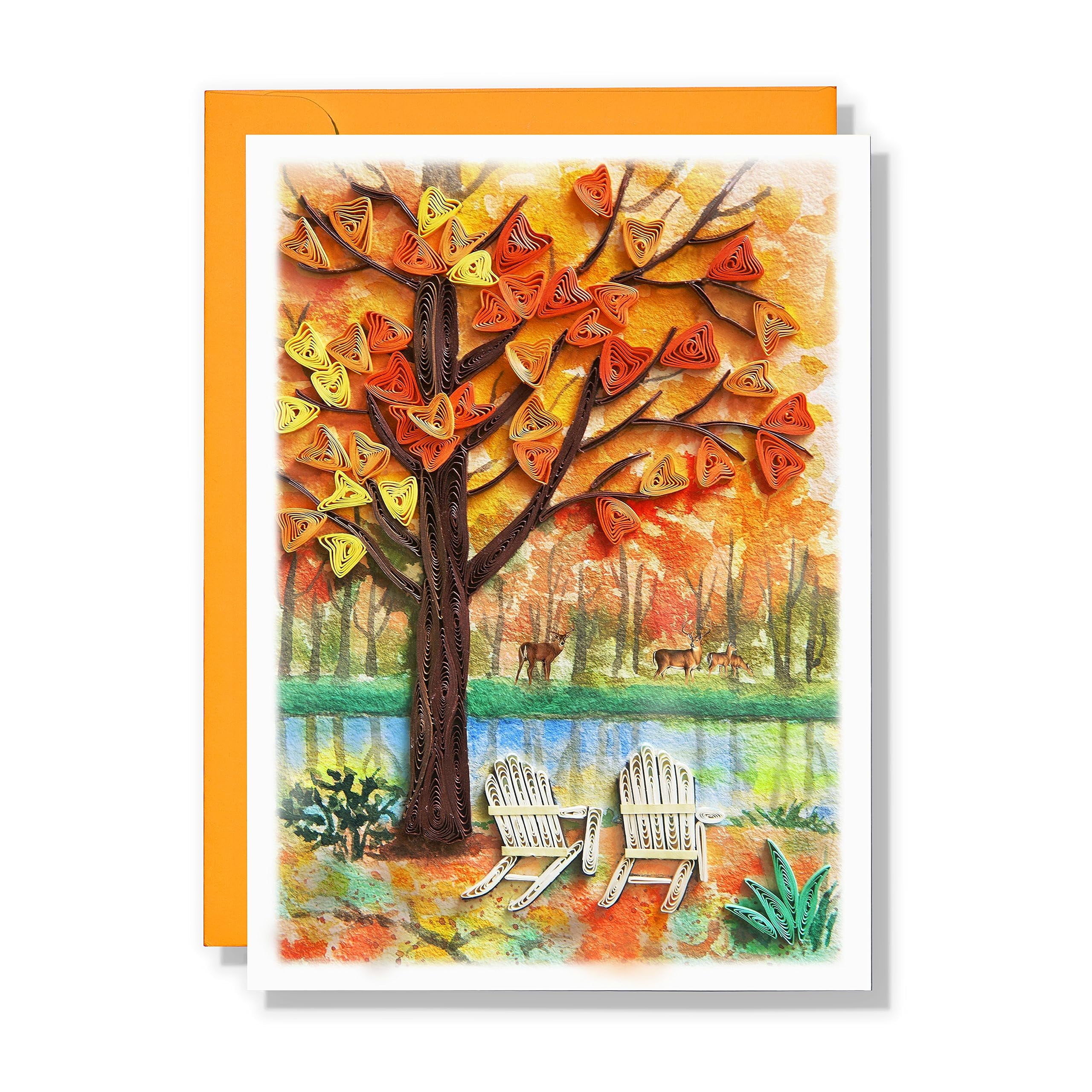 Seasonal Greeting Card, Autumn Holiday Love Card, Quilled Quilling Card for All Occasions, Watercolor Artful Greeting Card for Autumn, Fall, Thanks Giving, for Him Her Friend Mom Dad