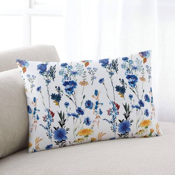 Seasonal Herb Flower Throw Pillow Cover,Watercolor Blue Orange Botanical Rectangle Decorative Pillow Case Protector Soft Cushion Cover Lumbar Pillowcase for Couch Sofa Bedroom Car Decor 20x26 Inch
