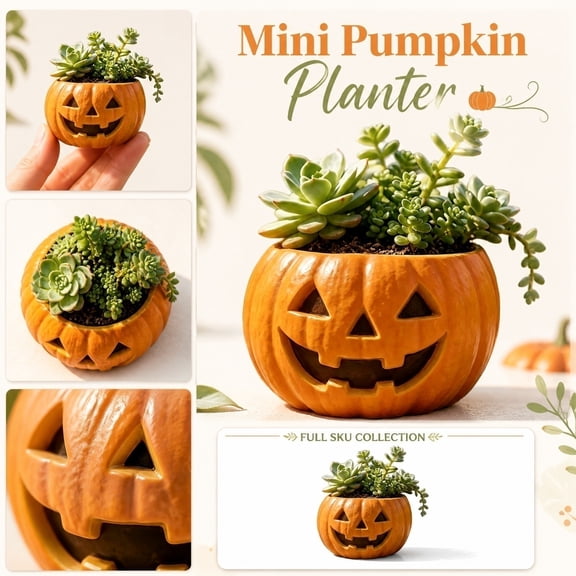 Seasonal Home Decor, Halloween Pumpkin Decor Jack O Lantern Planter, Cute Fall Decor for Home Indoor Plant Pot, Halloween Indoor Decorations Succulent Pot Pumpkin Holder, 3.5X2