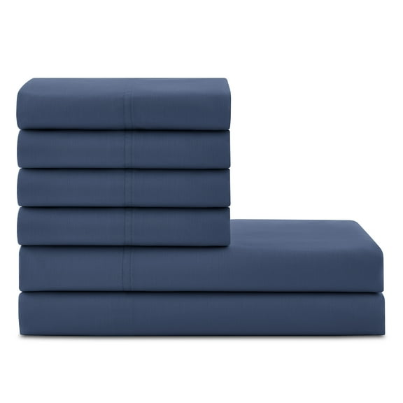 Hotel Style 6-Piece 1000 Thread Count, Washed Indigo, U.S. Grown Cotton Rich Blended Luxury, Bed Sheet Set, King