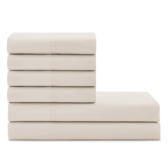 Hotel Style 6-Piece 1000 Thread Count, Ivory Sugar, U.S. Grown Cotton Rich Blended Luxury, Bed Sheet Set, King