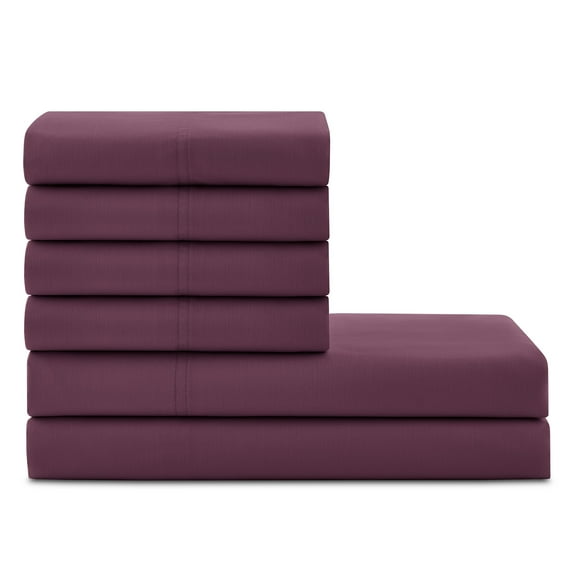 Hotel Style 6-Piece 1000 Thread Count, Crushed Plum, U.S. Grown Cotton Rich Blended Luxury, Bed Sheet Set, King