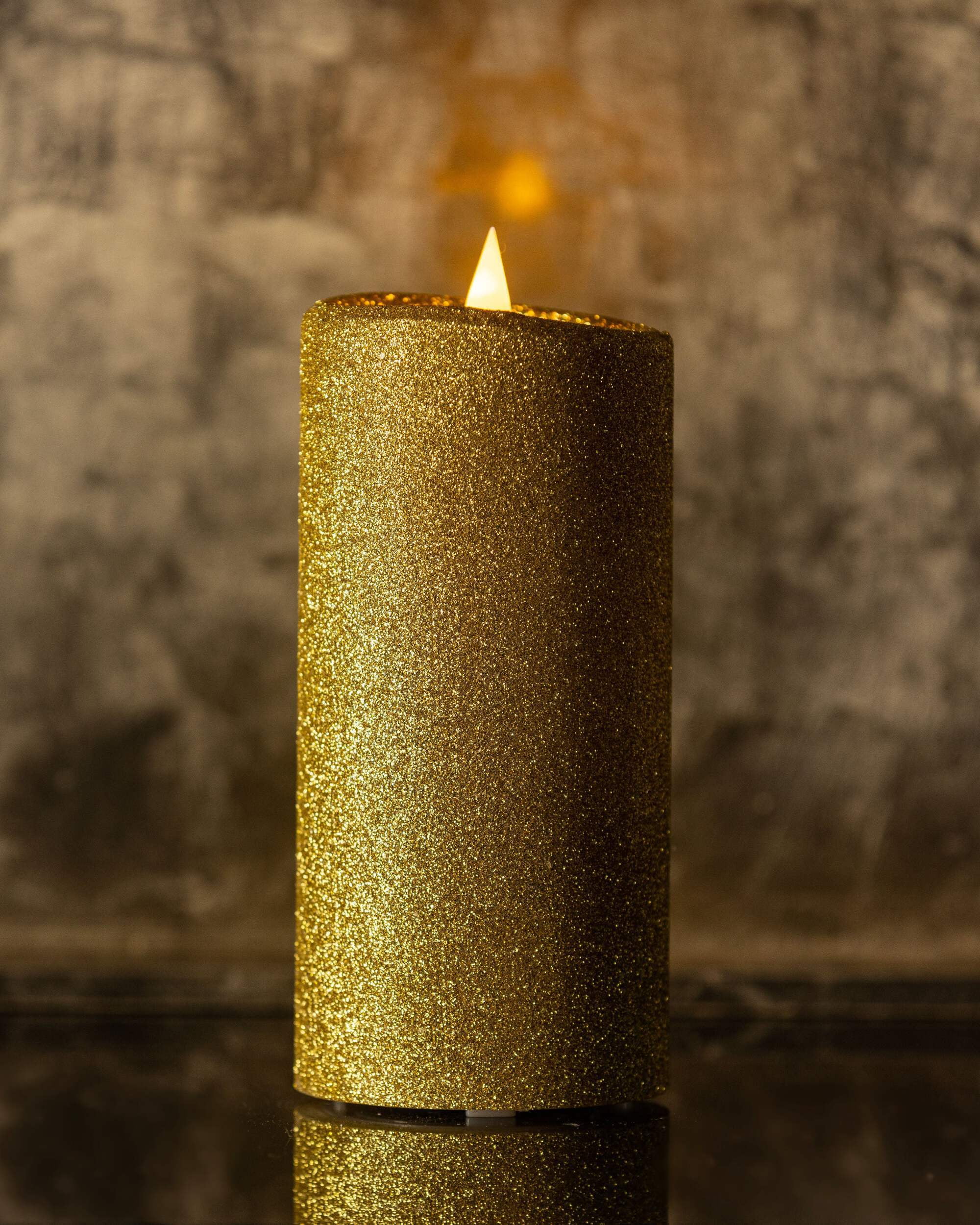 Seasonal LLC 3" x 7" Paraffin Realistic Adjustable Brightness LED Gold Flameless Pillar Candle