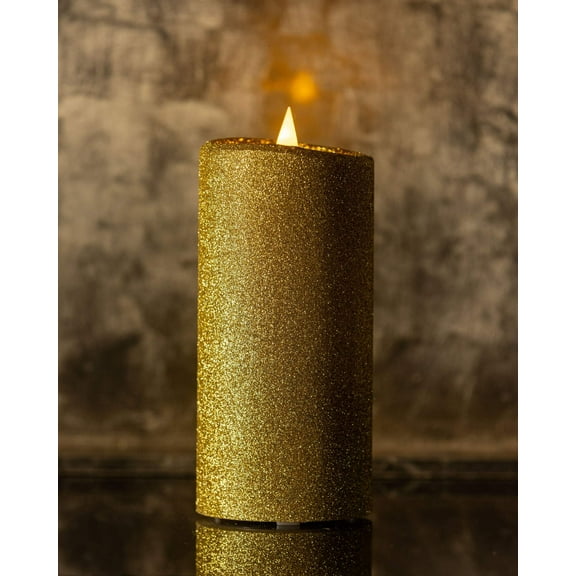 Seasonal LLC 3" x 7" Paraffin Realistic Adjustable Brightness LED Gold Flameless Pillar Candle