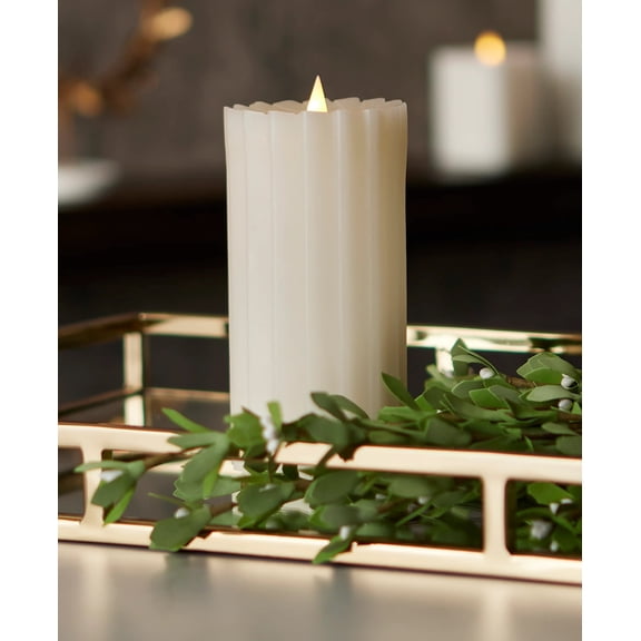 Seasonal LLC 3" x 7" Paraffin Realistic Adjustable Brightness LED Ivory Flameless Fluted Pillar Candle