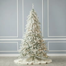 Seasonal LLC 6.5FT Flocked Winter Fir Christmas Tree, 45 Inches Diameter, Pre-Strung with 250 Warm White LED Lights, Long-Lasting LED Bulbs, Tree Storage Bag
